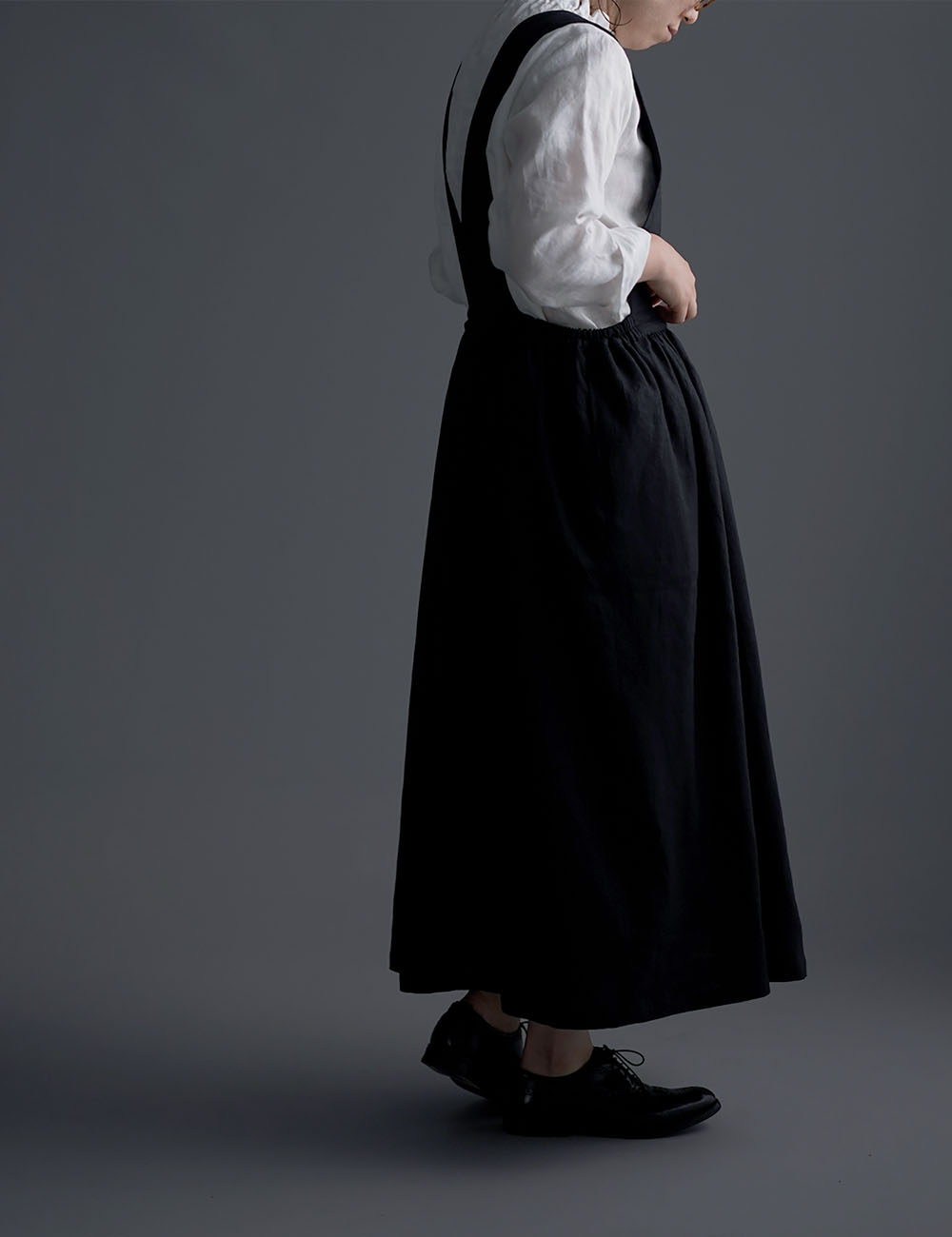 【wafu】Linen Overall Dress リネン ジャンパースカート /黒 a001b-bck1