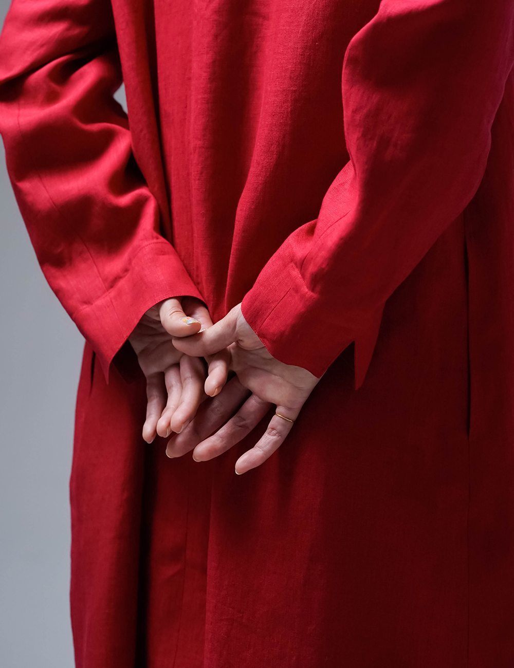 【リネンワンピース】鮮やかに魅せるドレス /赤紅 a002f-akb1