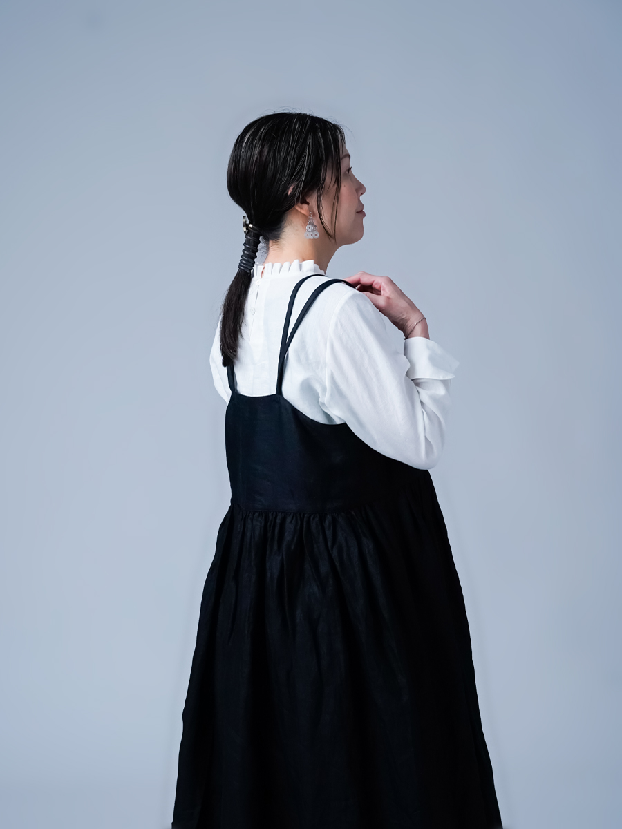 未使用 HUMAN WOMAN リネン キャミソールワンピース 黒 Mサイズ 洗濯機可/セットアップ可/UVケア/速乾/イージーケア】サラサラ