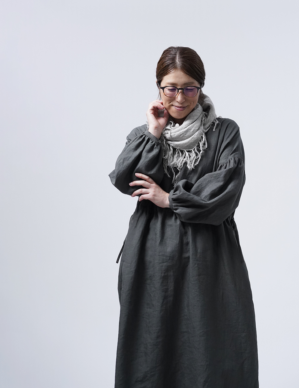 【リネンワンピース】これカワイイ！でお馴染みの依田ドレス /フォレッジグリーン a012h-fgg1