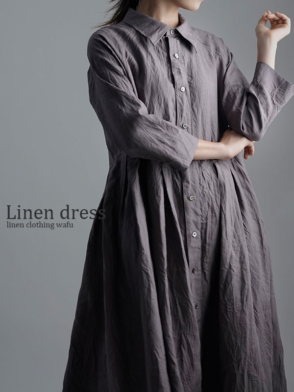 Wafu Linen Dress 超高密度リネン ワンピース 茶鼠 ちゃねずみ A013j Cnz1
