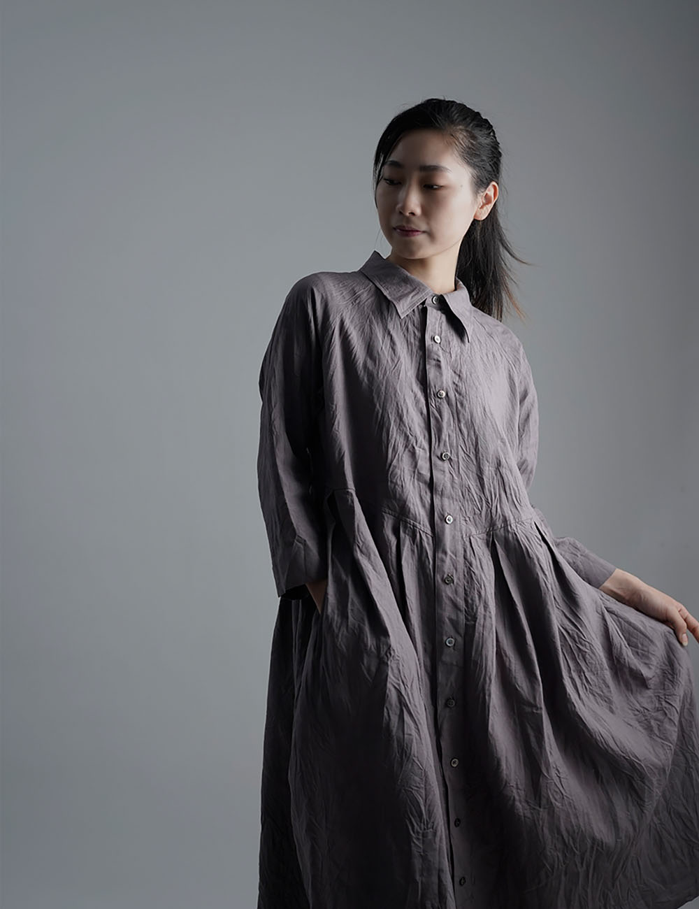 【wafu】Linen Dress　超高密度リネン　ワンピース / 茶鼠(ちゃねずみ) a013j-cnz1