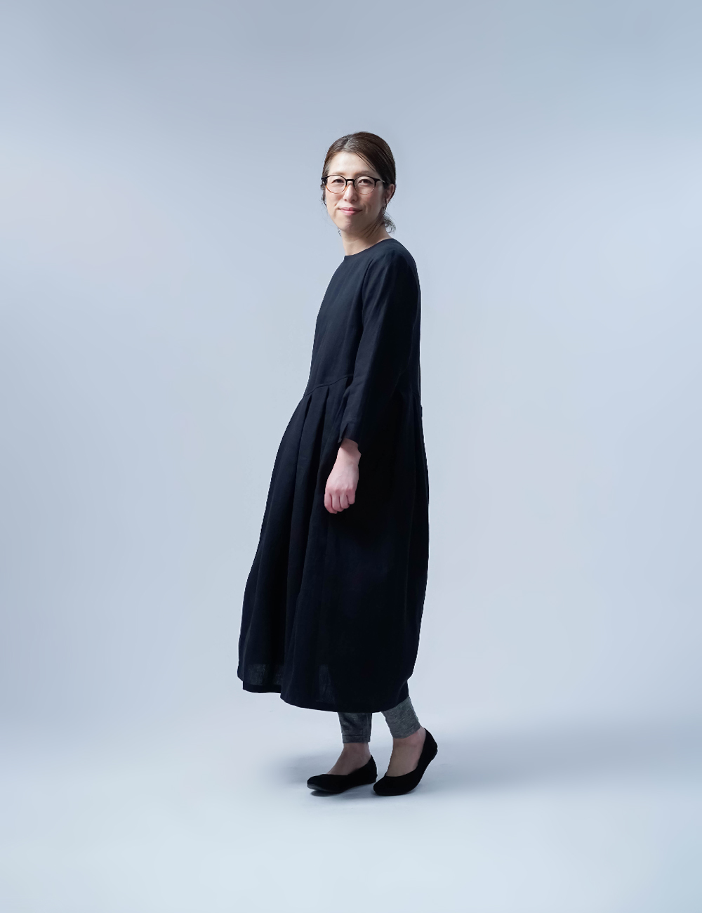 【wafu】Linen Dress 鍵盤タックワンピース / 黒色(くろいろ) a013o-bck1
