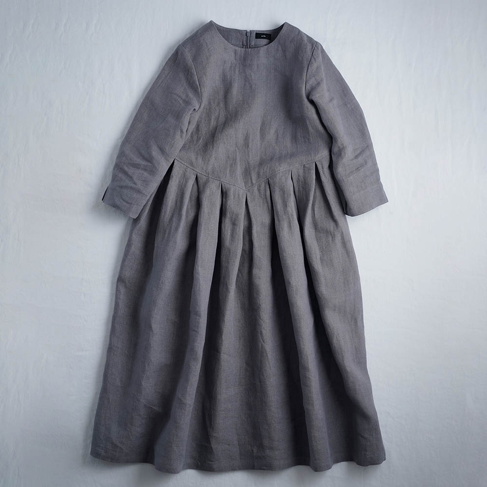 【wafu】Linen Dress 鍵盤タックワンピース 中厚地 / スチールグレー a013s-stg2