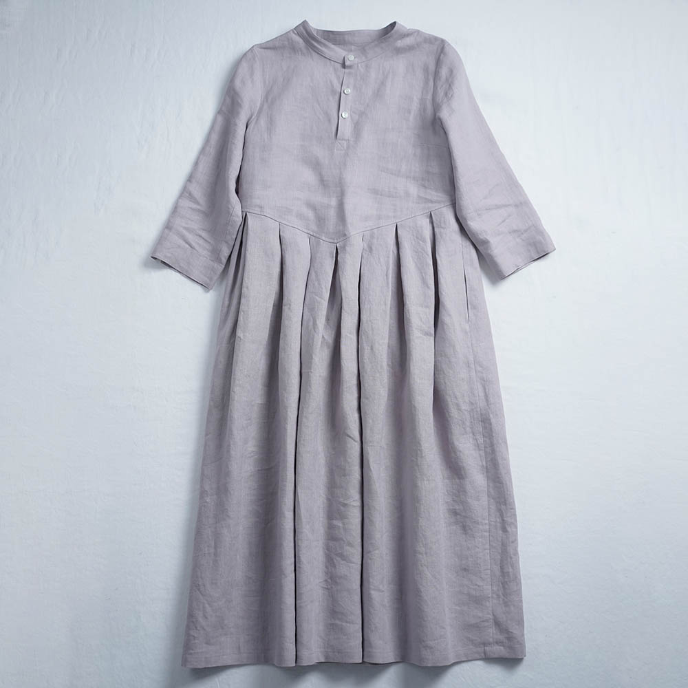 【wafu】Linen Dress スタンドカラー 鍵盤タック ワンピース / 灰桜(はいざくら) a013u-hzk1