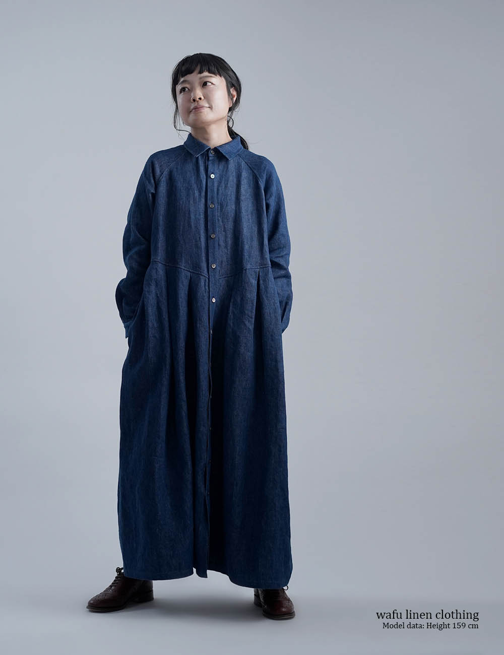 Linen Dress　デニム　ワンピース　/インディゴ a013y-ind3