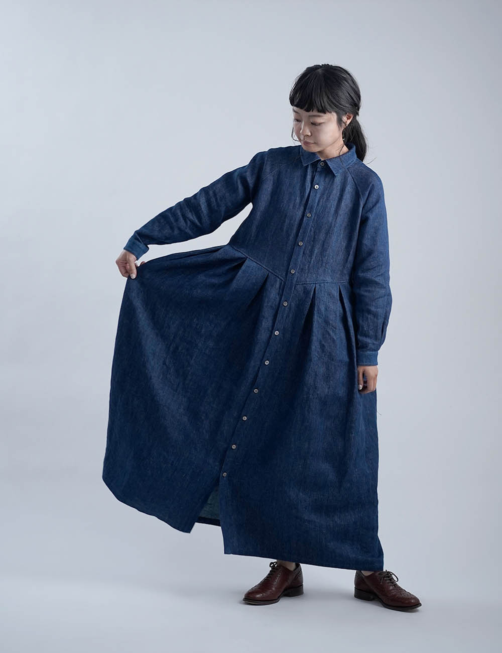 Linen Dress　デニム　ワンピース　/インディゴ a013y-ind3