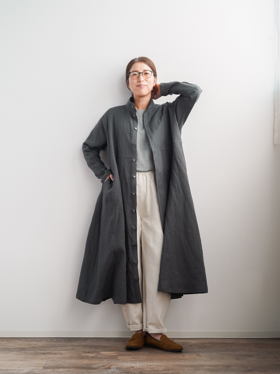 アンティークリネン◯一反 リネンドレス】姿勢まで整う反則級の襟 超高密度リネン スタンドカラー