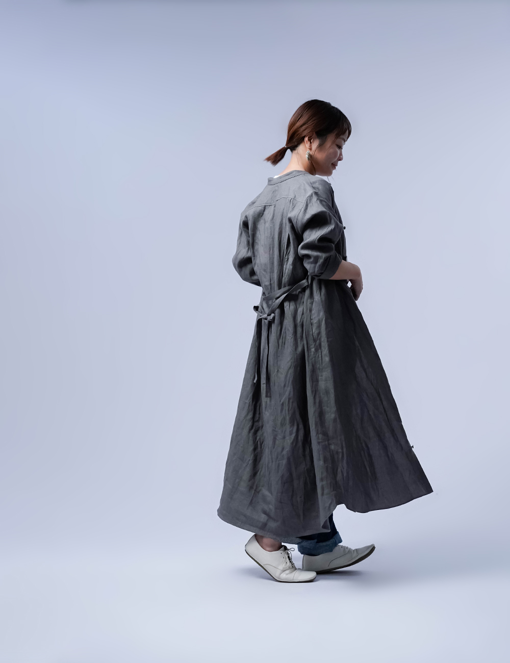 【リネンワンピース】シンプルに こなれる2wayドレス/ 鈍色(にびいろ) a015c-nib1