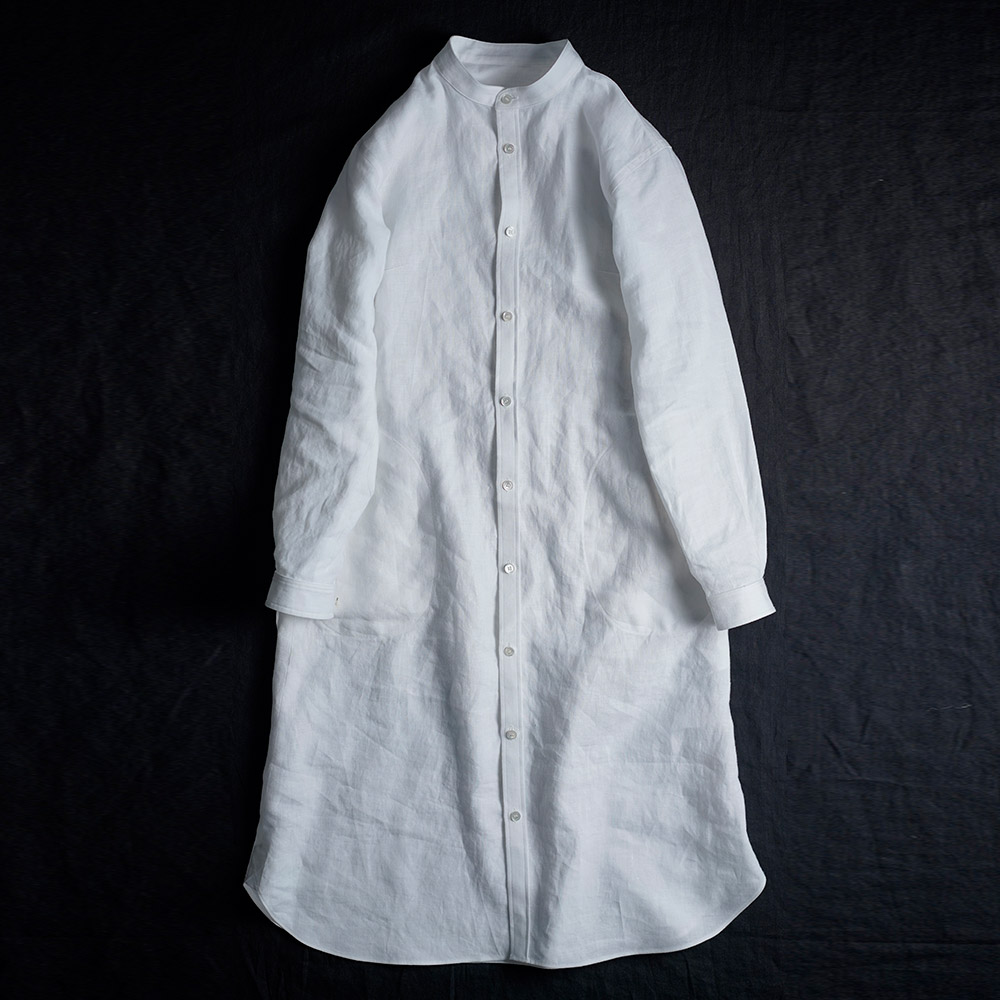 【LINE企画】Linen Dress すっきりシャツテール ワンピース / 白色 a015c-wht1