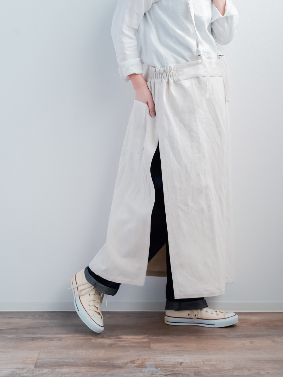 リネンデニムタブリエ】 魔法のエプロンスカート ／ ナチュラル a027c-ntn2