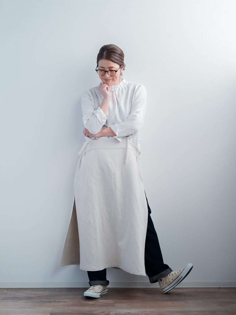 リネンデニムタブリエ】 魔法のエプロンスカート ／ ナチュラル a027c-ntn2