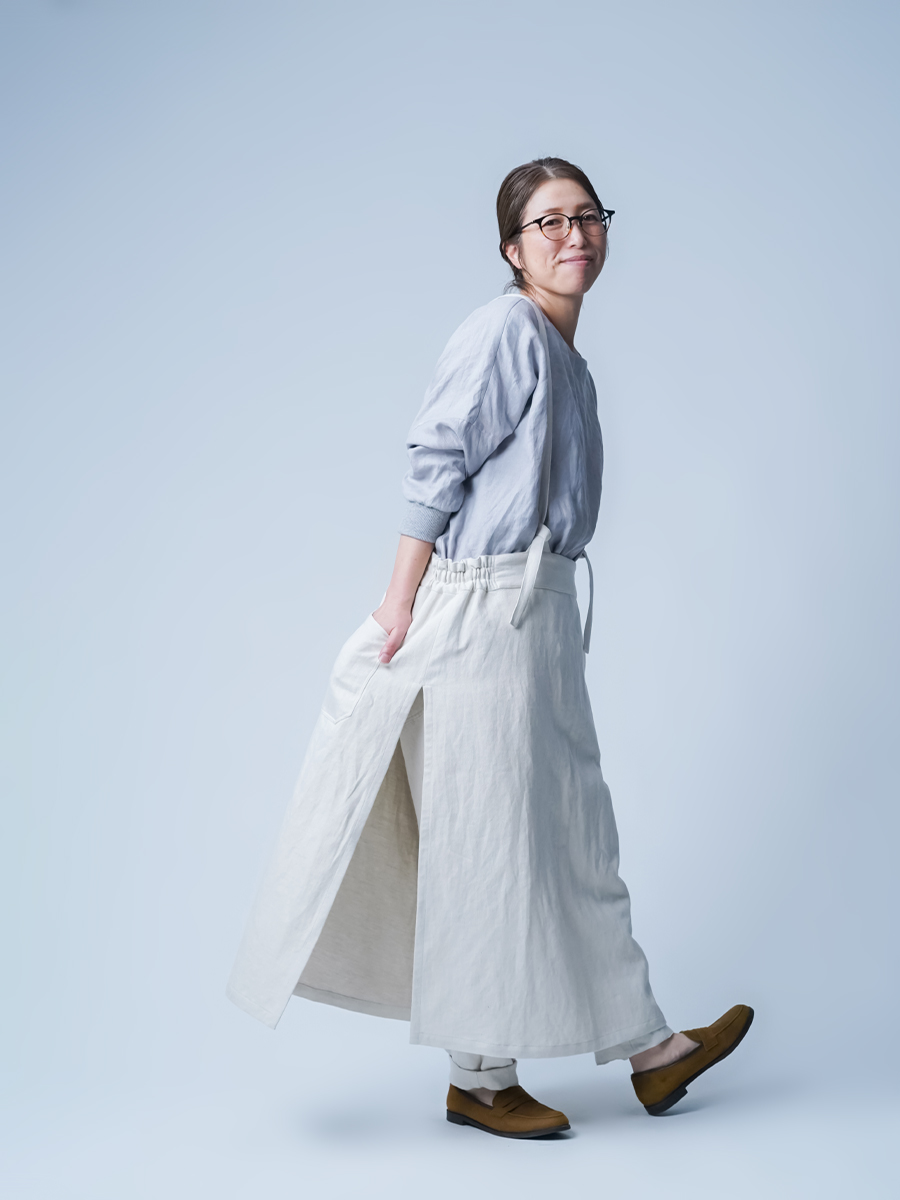 リネンデニムタブリエ】 魔法のエプロンスカート ／ ナチュラル a027c-ntn2
