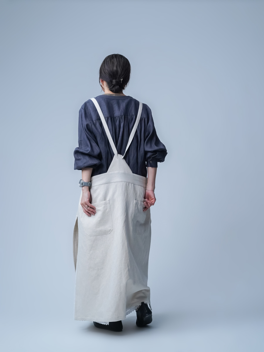 リネンデニムタブリエ】 魔法のエプロンスカート ／ ナチュラル a027c-ntn2