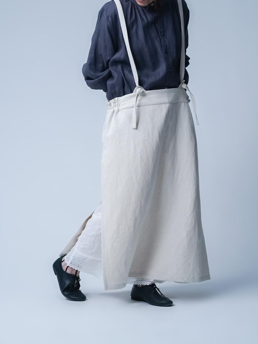 リネンデニムタブリエ】 魔法のエプロンスカート ／ ナチュラル a027c-ntn2