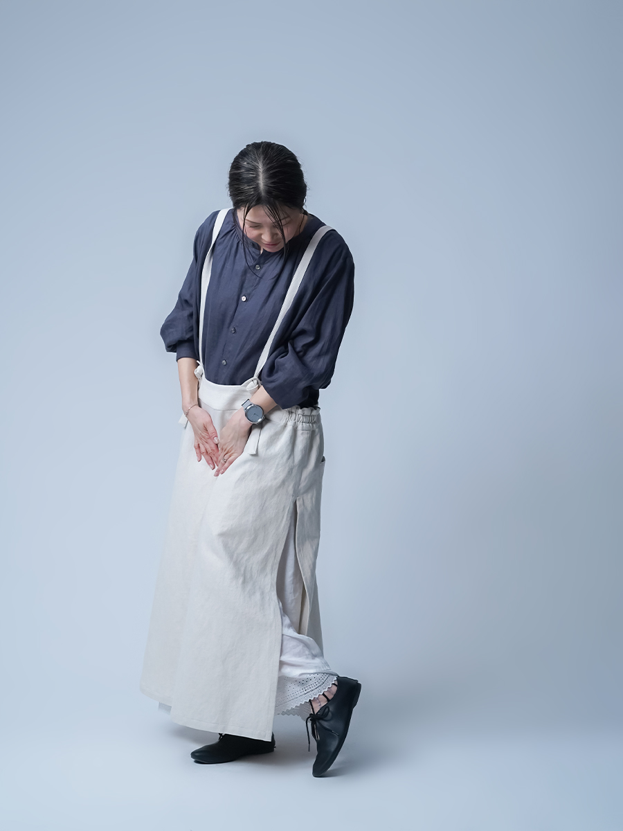 リネンデニムタブリエ】 魔法のエプロンスカート ／ ナチュラル a027c-ntn2