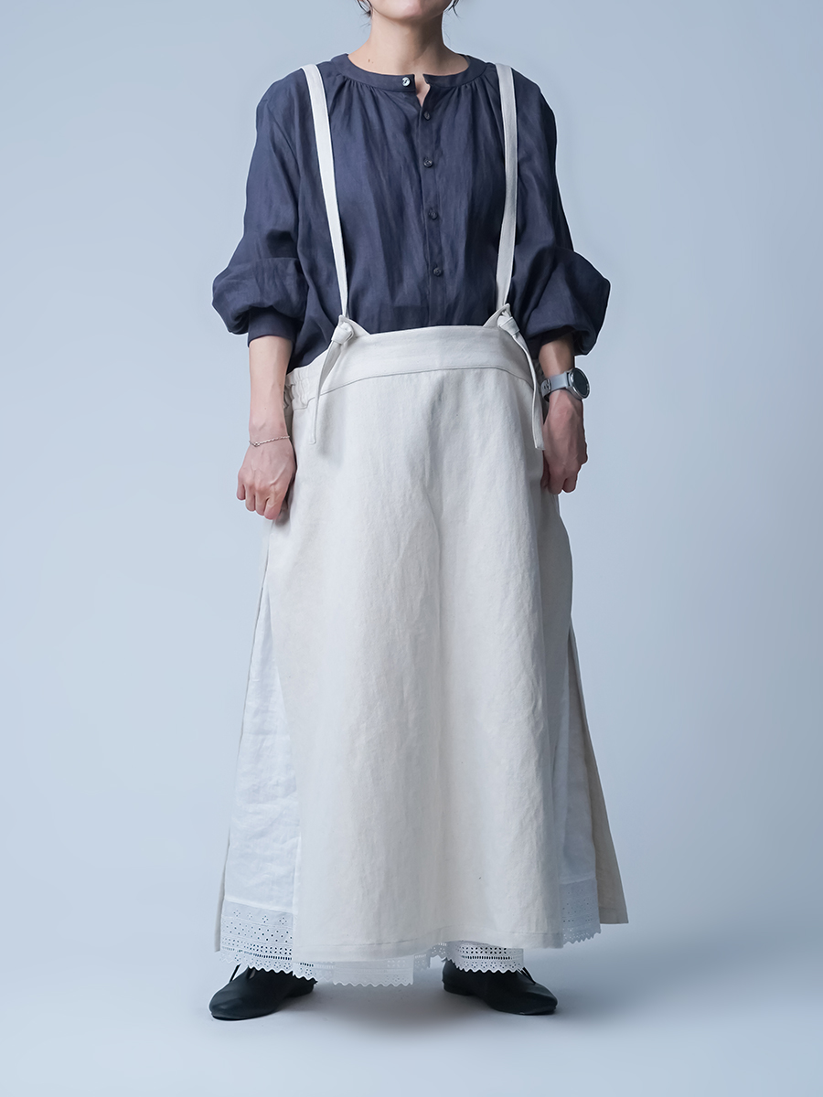 リネンデニムタブリエ】 魔法のエプロンスカート ／ ナチュラル a027c-ntn2