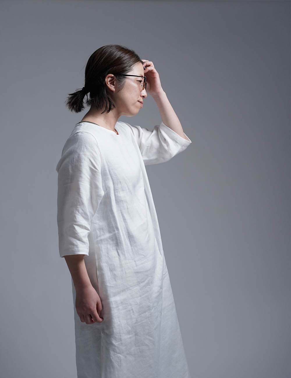 【プレミアム】 Linen dress スリットワンピース / ホワイト a032j-wht2