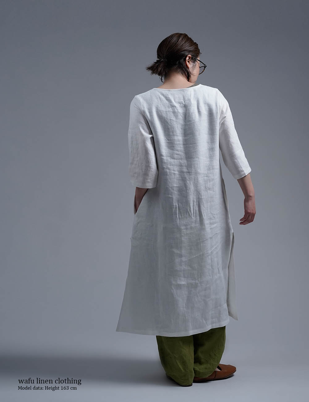 【プレミアム】 Linen dress スリットワンピース / ホワイト a032j-wht2