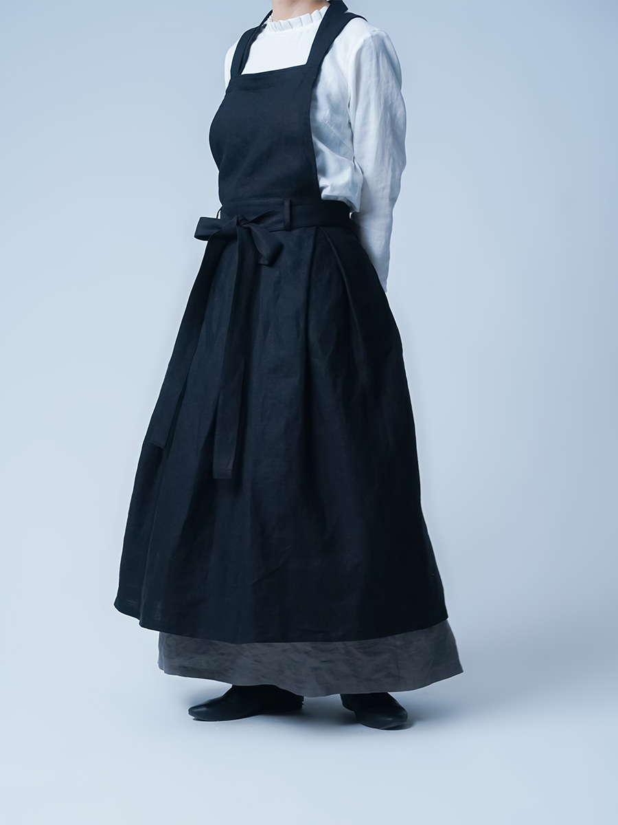 リネンエプロンドレス リネンドレス】暮らしの中で装うための一枚 2wayタブリエドレス