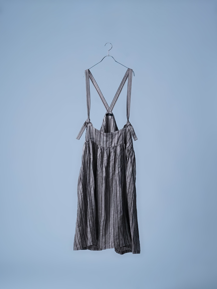 wafu. リネンタブリエ　／ ストライプ a037e-stp2 リネンタブリエ】レア度満点 タブリエエプロン スカート ／ ストライプ