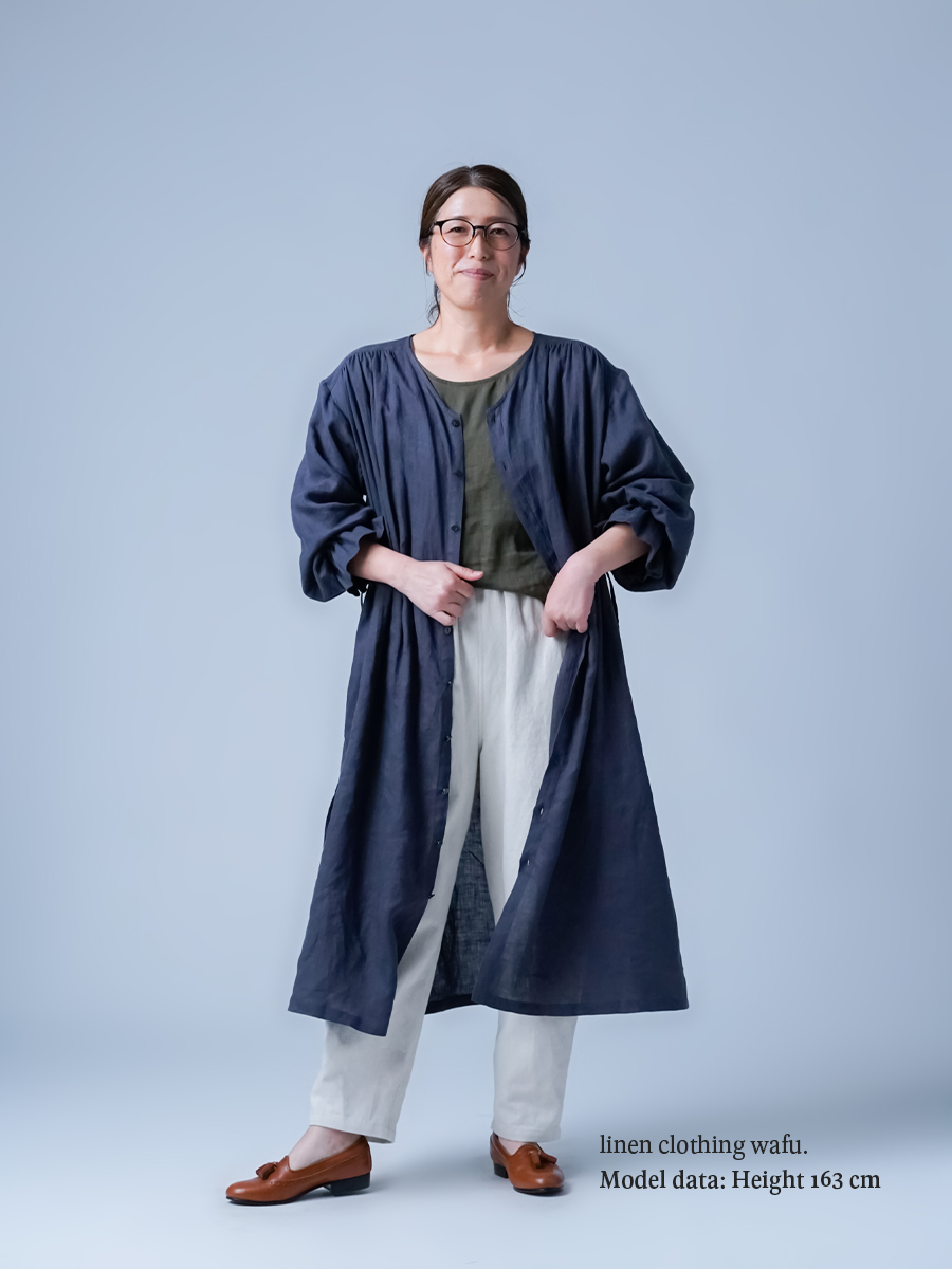 ハンドメイド作家さま☆リネン はなれ衿のサラワンピース ハンドメイド作家さま☆リネン はなれ衿のサラワンピース