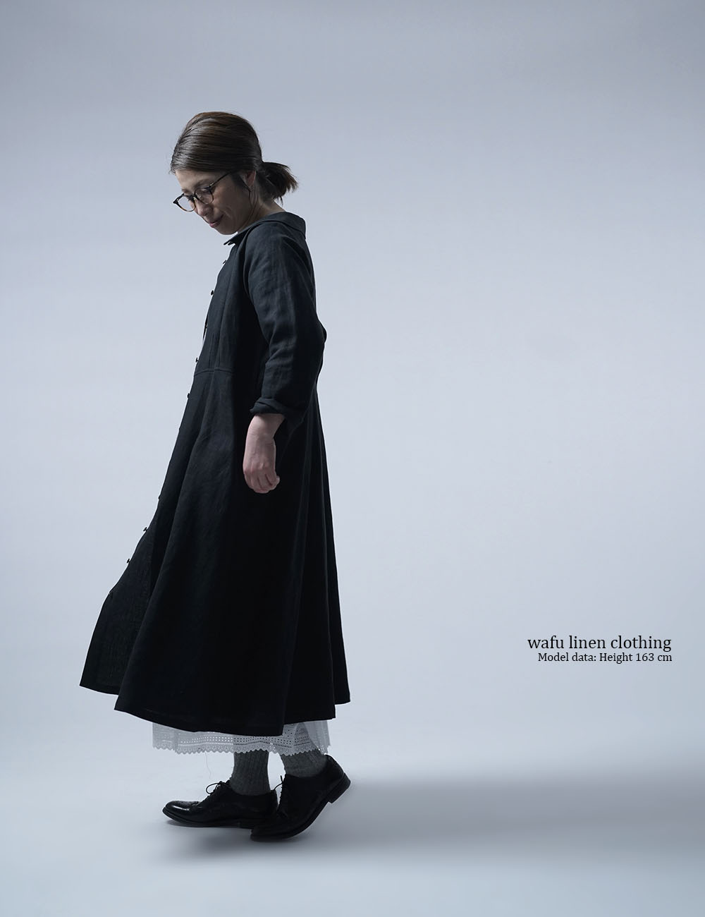 【wafu】Linen Dress スクウェアネックドレス / ブラック a055d-bck1
