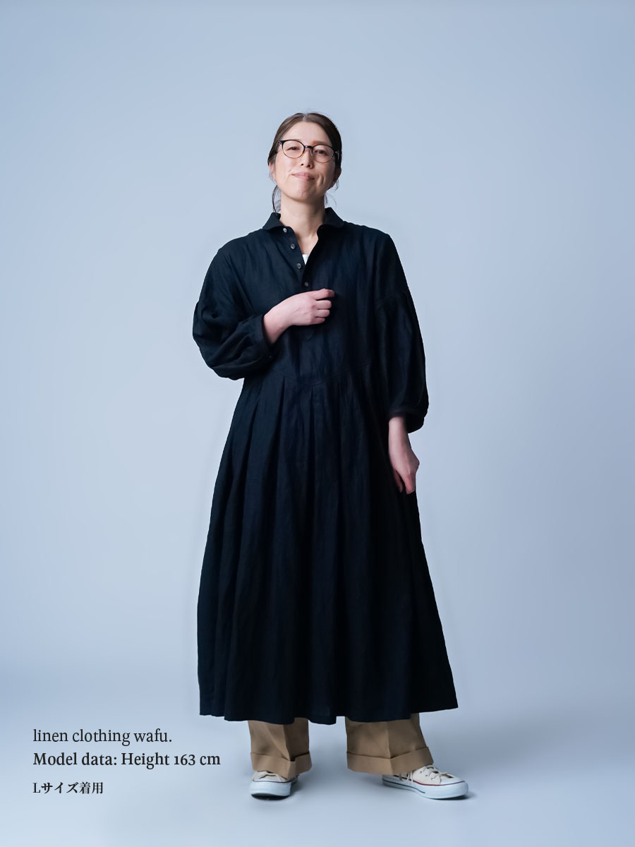 リネンドレス】大人の華やぎを纏う 丸襟 鍵盤タックワンピース