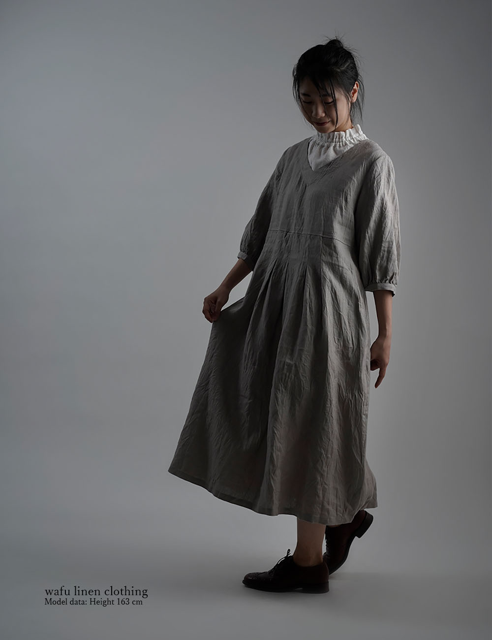 【wafu】Linen Dress　Vネックワンピース / アッシュパール a062a-asp2