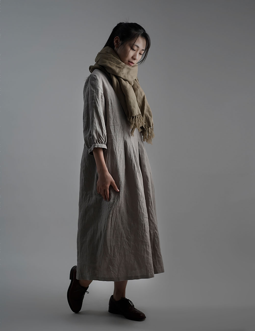【wafu】Linen Dress　Vネックワンピース / アッシュパール a062a-asp2