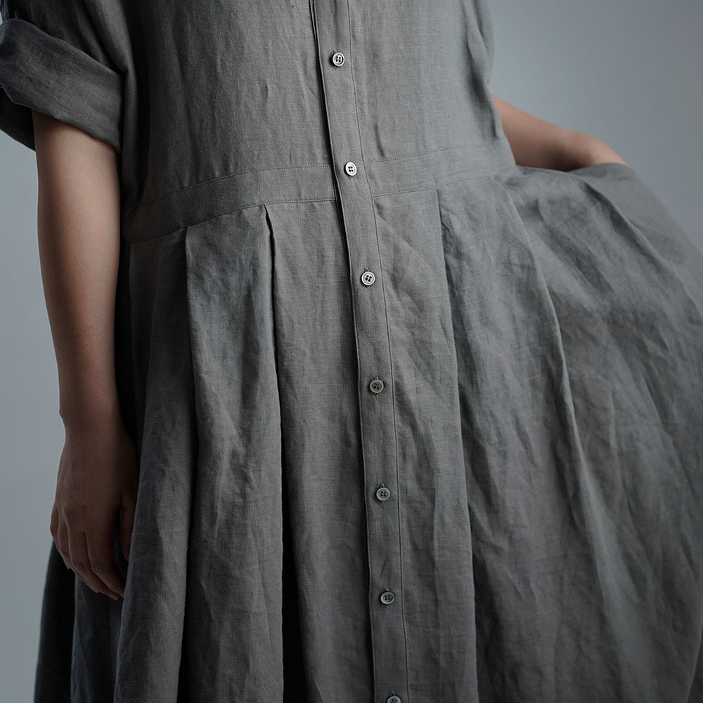 【wafu】Linen Dress 　 2wey ワンピース 　アウターにも　/　鈍色(にびいろ) a064a-nib1