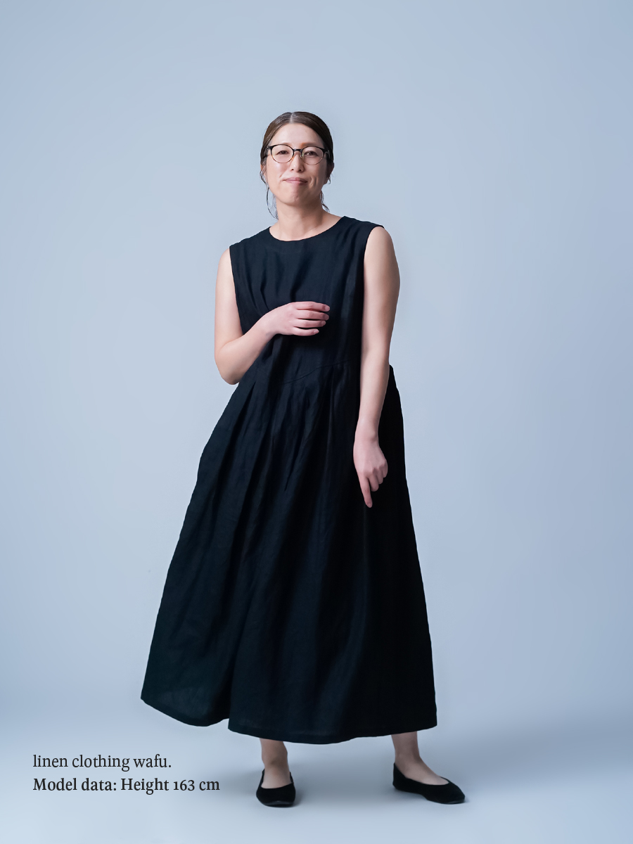 美品◆ブラック　リネンリラックスカフタンワンピース .Mライン 38 〇本日発売〇.M リネン カフタンワンピース〇【身長160cm・38