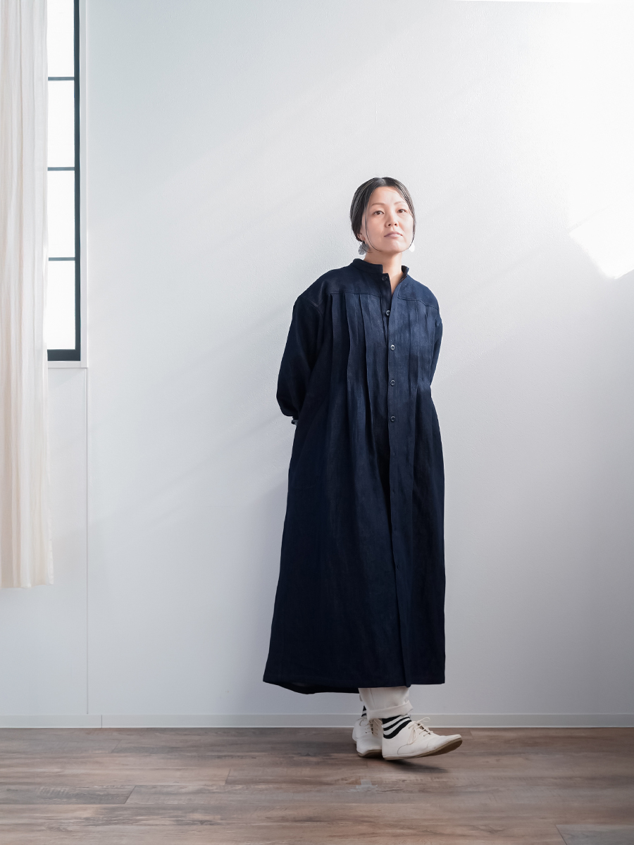 リネンデニムワンピース】太タックの力で品よくずるい タック入り