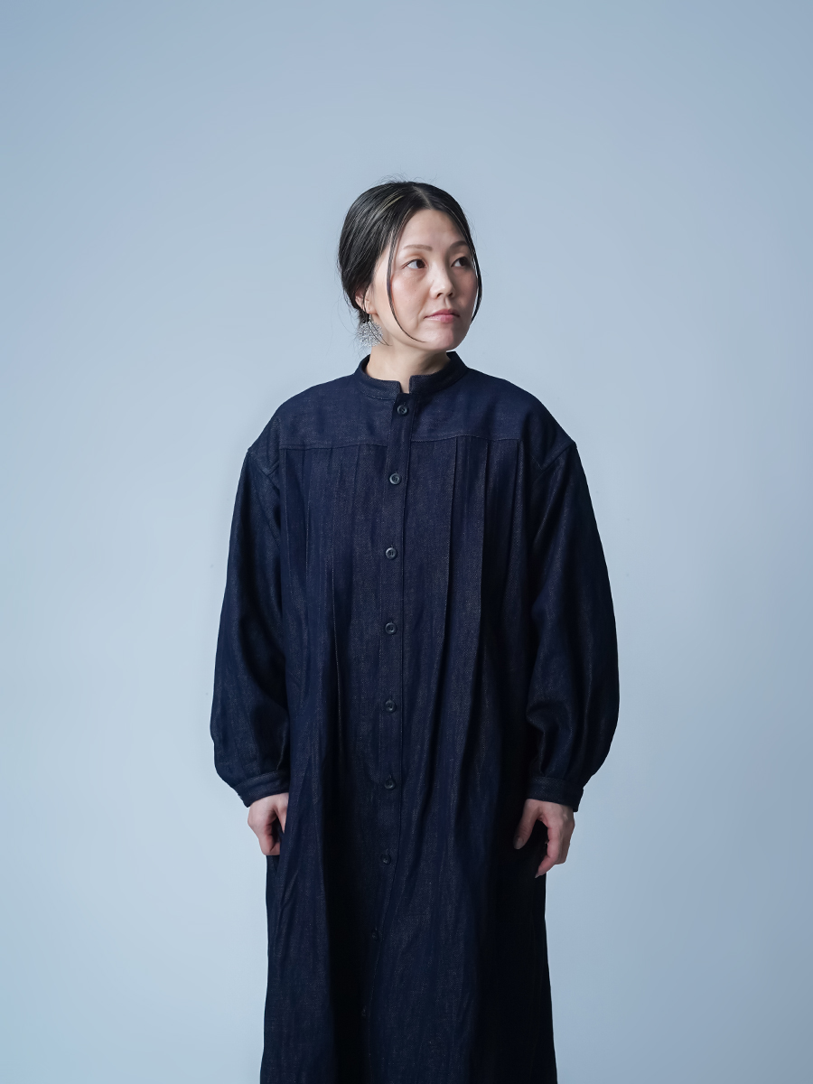 リネンデニムワンピース】太タックの力で品よくずるい タック入り