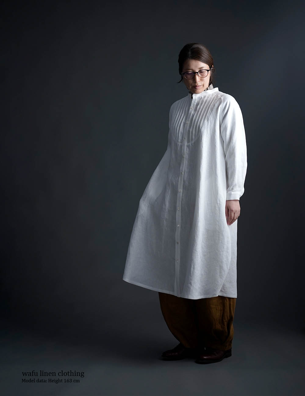 【wafu】Linen Dress コクーンドレス スターチド・ブザム / ホワイト a081k-wht2