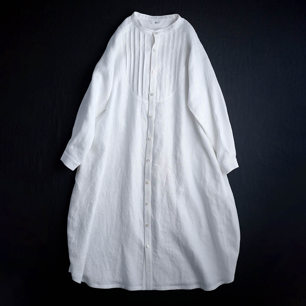 【wafu】Linen Dress コクーンドレス スターチド・ブザム / ホワイト a081k-wht2