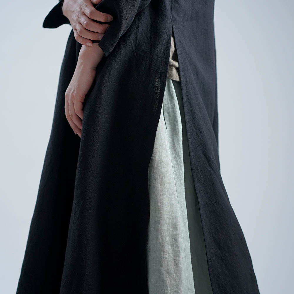 【11月7日21時～販売開始】【wafu】Linen Dress　アオザイ　ピンタックワンピース / ブラック a089a-bck2