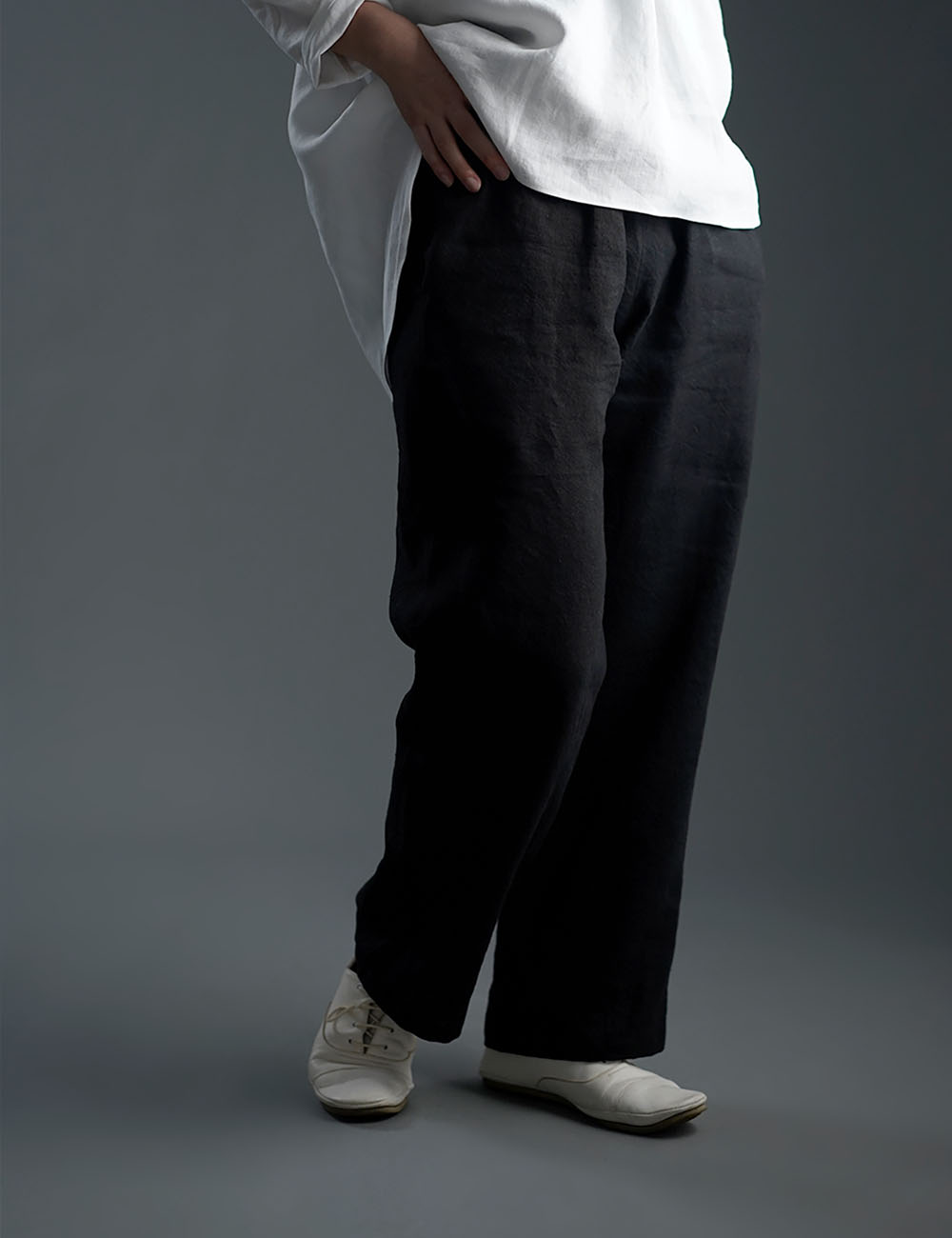 Linen Pants リラックスパンツ/ブラック b001o-bck2