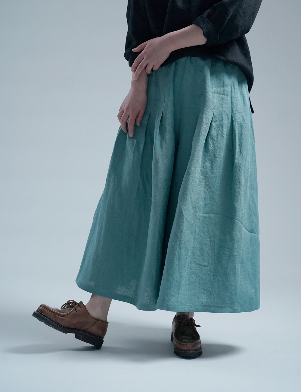 【見習い製作】Linen Pants 袴(はかま)パンツ / 白群(びゃくぐん) b002h-byg2