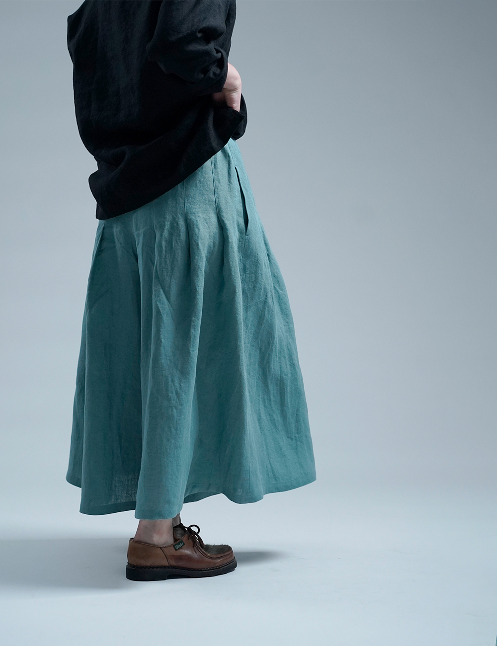 【見習い製作】Linen Pants 袴(はかま)パンツ / 白群(びゃくぐん) b002h-byg2