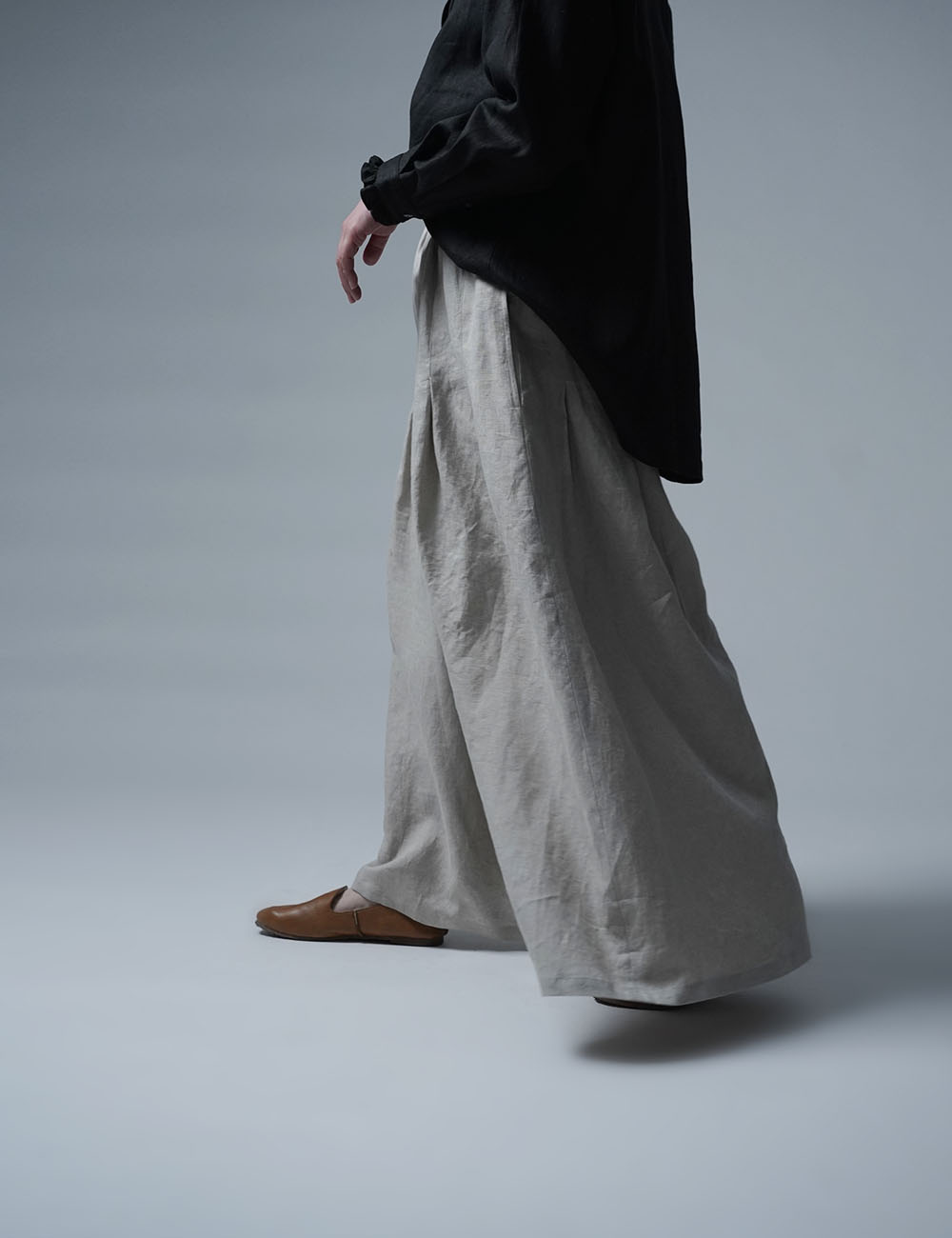 【wafu】Linen Pants 袴(はかま)パンツ/亜麻ナチュラル b002k-amn1