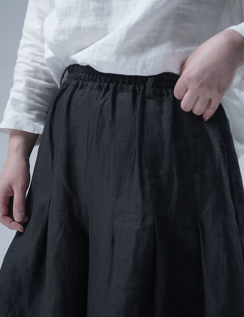 【wafu】Linen Pants 袴(はかま)パンツ/黒 b002k-bck1