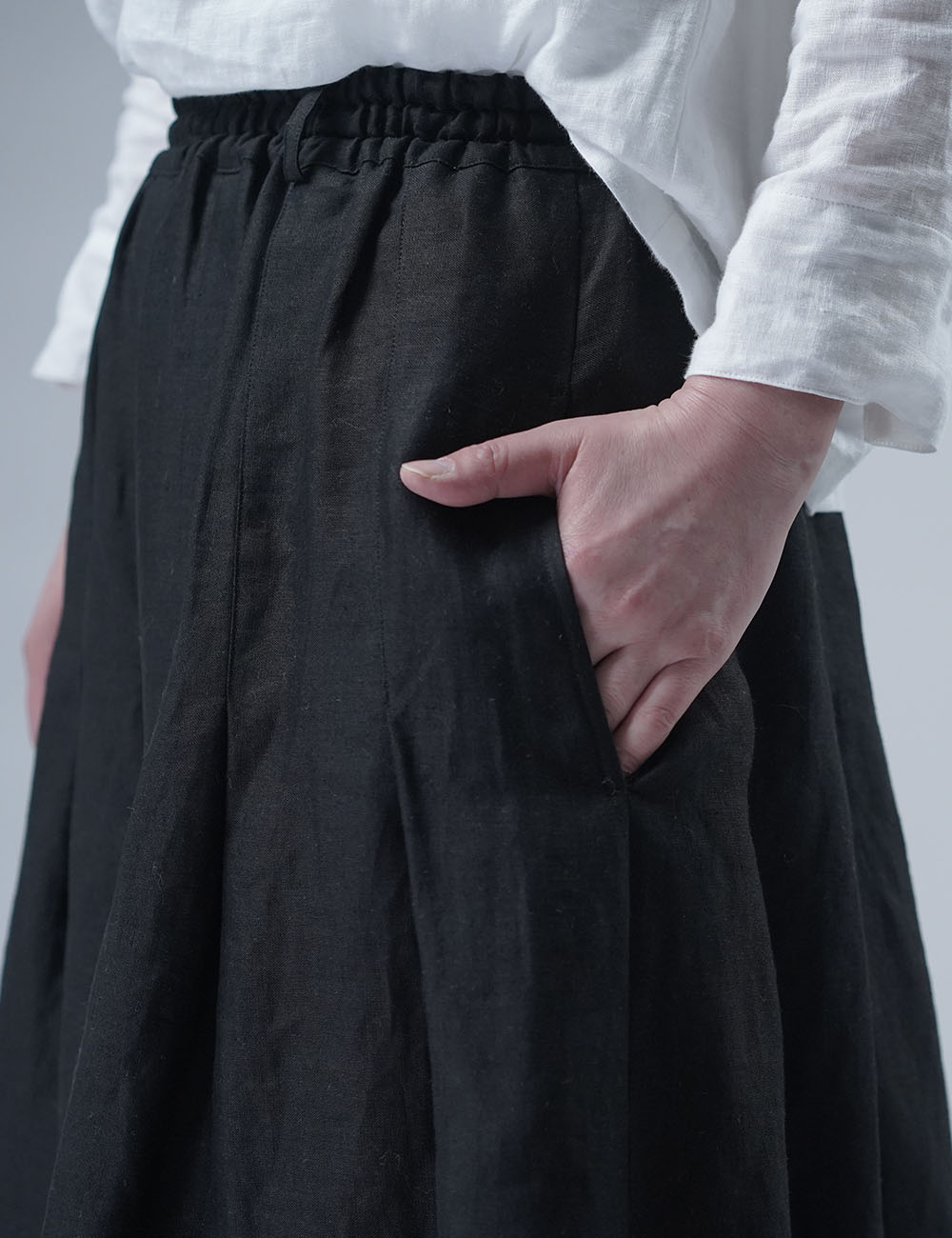 【wafu】Linen Pants 袴(はかま)パンツ/黒 b002k-bck1