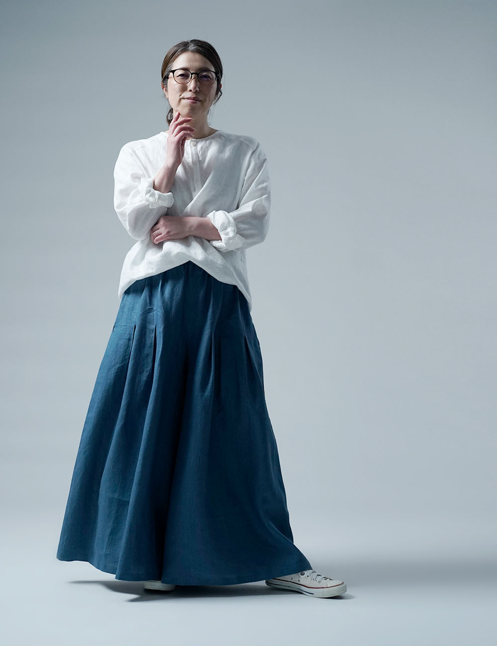 【wafu】Linen Pants 袴(はかま)パンツ / 薄縹(うすはなだ) b002k-ush1