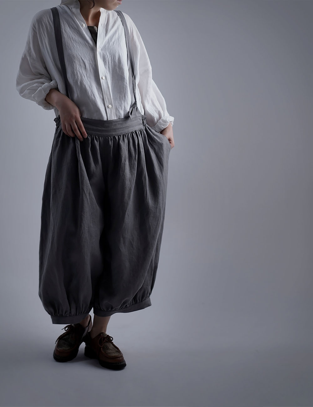 【wafu】Linen Pants サロペット アラジンパンツ /鈍色(にびいろ) b003d-nib1