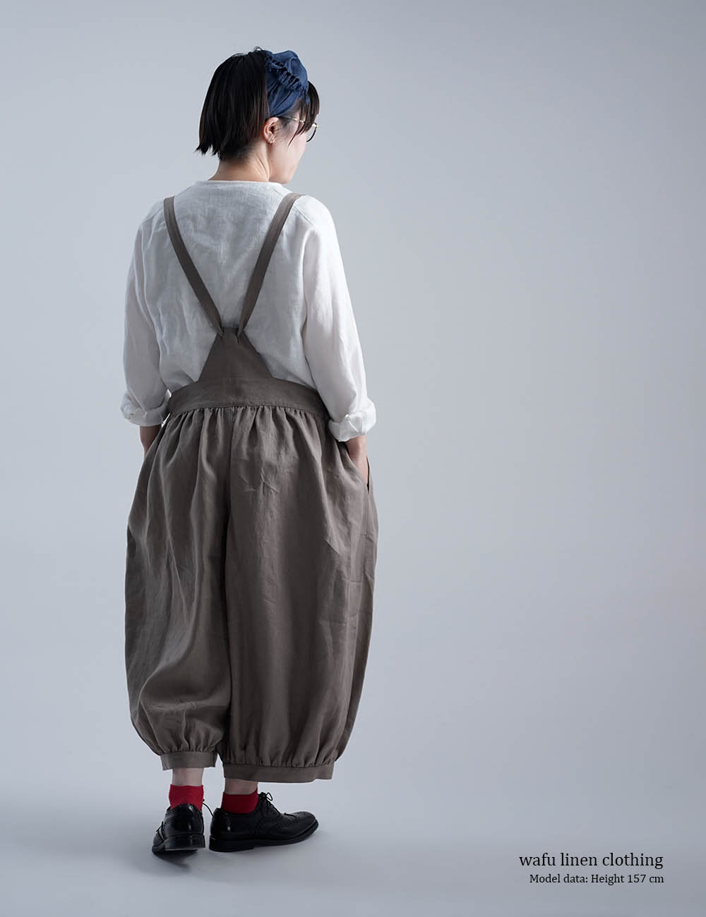 Linen Pants サロペット アラジンパンツ / 空五倍子色(うつぶしいろ) b003d-ubs1