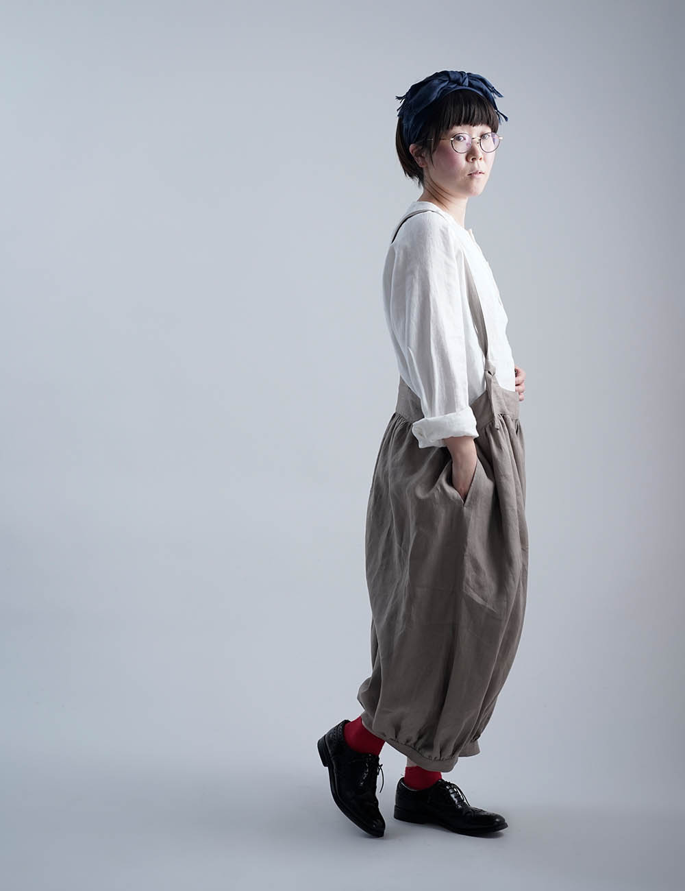 Linen Pants サロペット アラジンパンツ / 空五倍子色(うつぶしいろ) b003d-ubs1