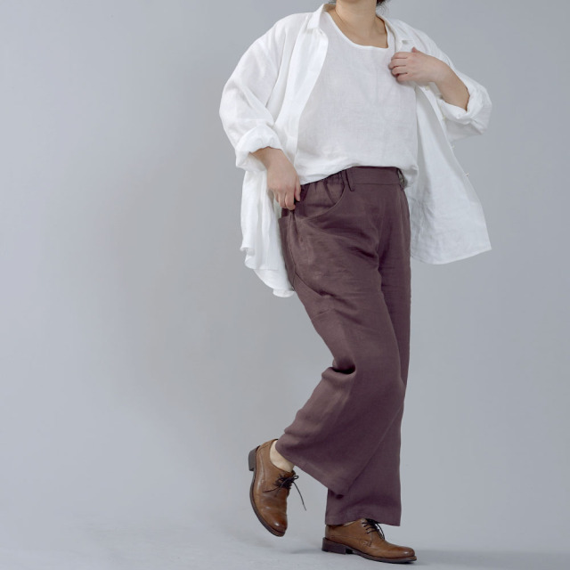 限定12着 少し丈短め 中厚リネン ペインターパンツ リネンパンツ Linen100 ウエストゴム メンズライク Diyにも 小豆色 あずきいろ Free B004b Azk2