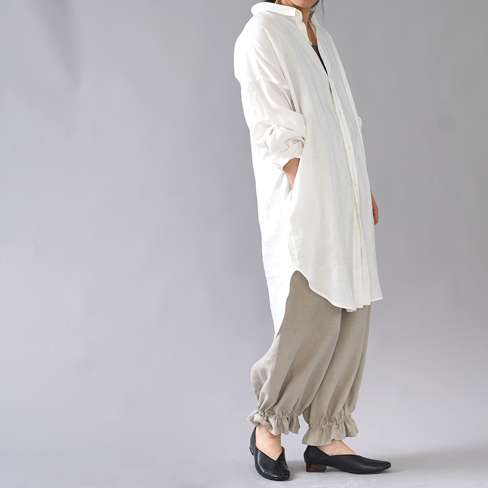 【wafu】裾ギュンリネンパンツ 裾がすぼまってるパンツ 男女兼用 やや薄地 /亜麻ナチュラル b006f-amn1