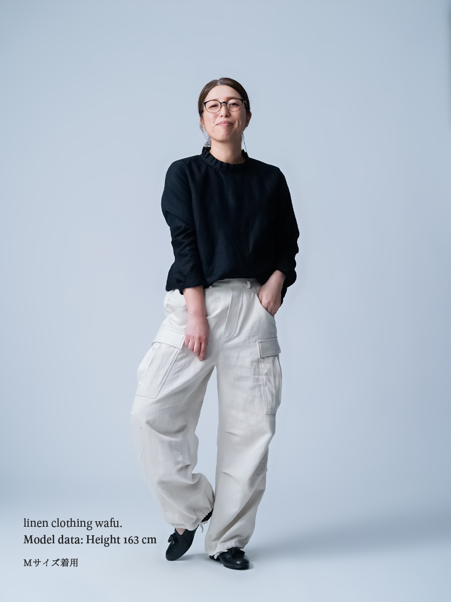 wafu ワフ　デニムカーゴパンツ　リネン　デニム リネンパンツ】全て日本で作る リネンデニム ワイドイージー